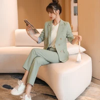 ol suits korean style women two piece set vintage suit blazer jacket and high waist pants officewear female 2 piece outfits new