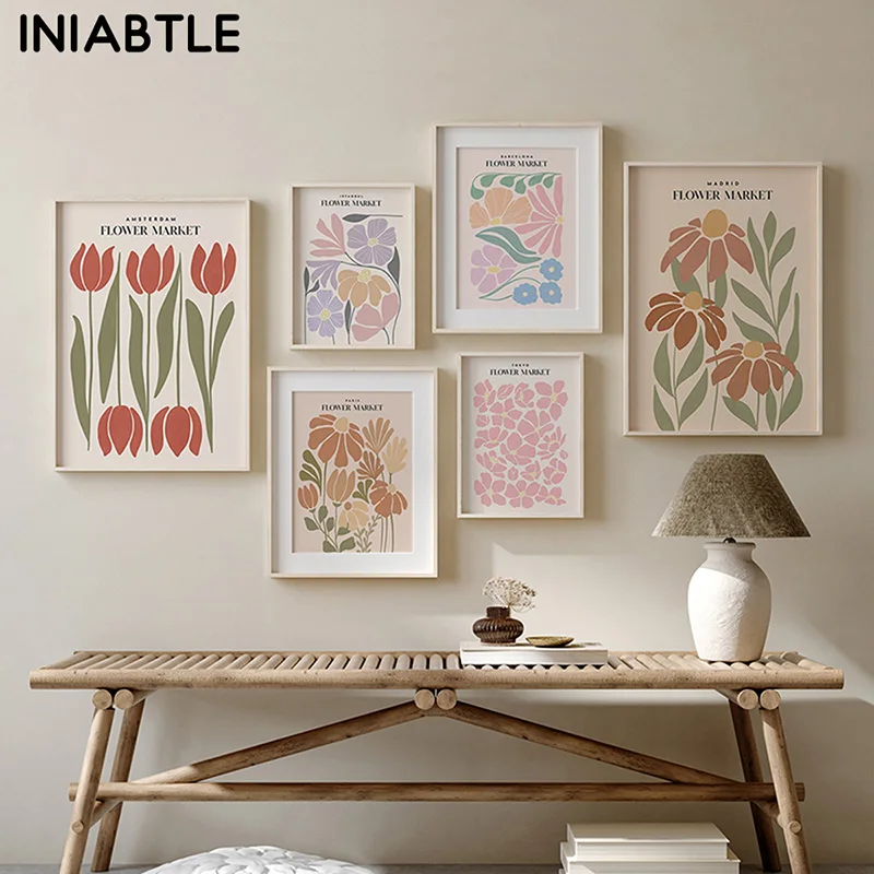 

Flower Market Colorful Small Floral Abstract Nordic Posters Prints Wall Art Canvas Painting Wall Pictures For Living Room Decor