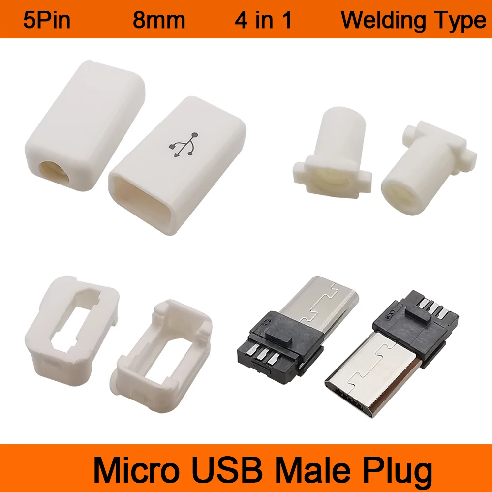 

5Pcs Welding Type Micro USB Male Plug Connector 5Pin MicroUSB Tail Charging Socket 4 in 1 DIY Data Cable Interface Repair Plugs