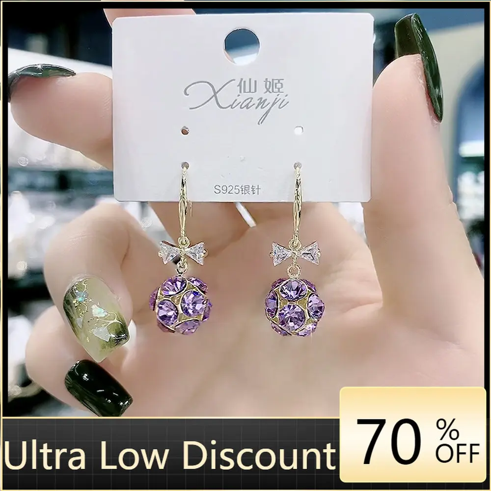 

2022 New Fashion Summer Purple Shiny Round Bead Pendant Earrings Fashion Temperament Wild Bow Earrings Female Gift Jewelry