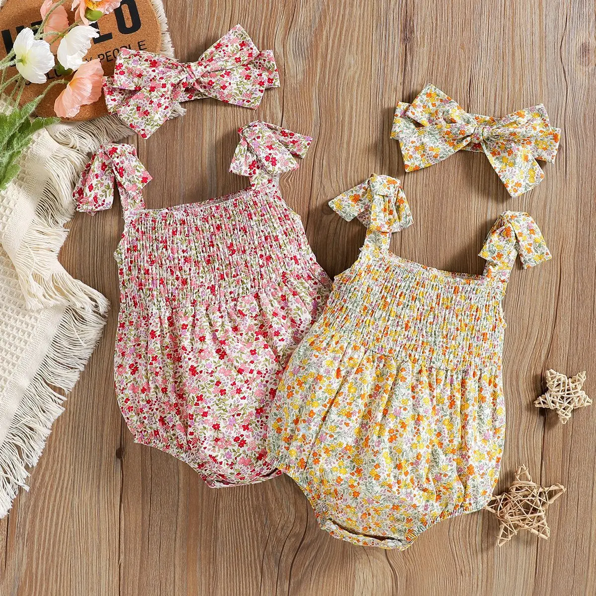 Lovely Little Floral One-Piece Baby Clothes  Jumpsuit Romper+Headband Girls Clothes Summer Sleeveless Camisole Girls 2 Pcs 0-18M