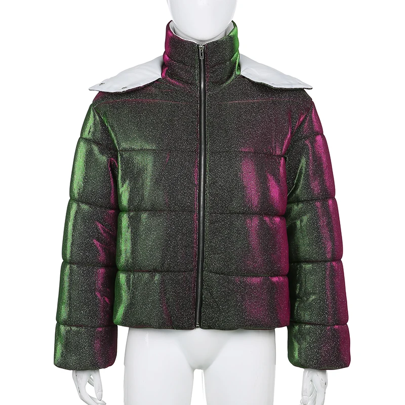 Women Sequined Parka Coat 2021 Winter Autumn Thick Warm Zipper Hooded Cotton Jacket Woman Fashion Coats