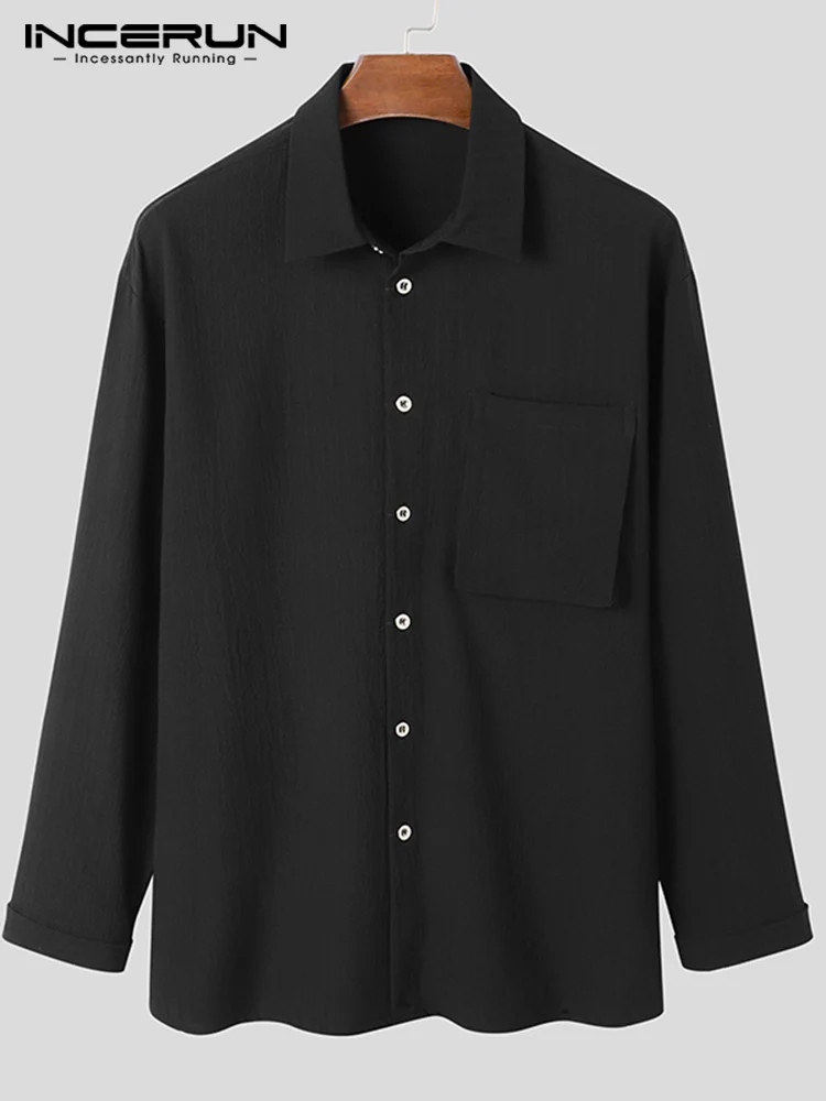 INCERUN Tops 2022 Korean Style Men's Buttons Blouse Fashion Casual Male All-match Simple Bubble Striped Long Sleeve Shirts S-5XL