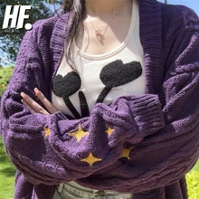 Autumn Speak Style Now Y2k Sweater Cardigan Women 1989 American Retro Purple Cardigans Women Fashion Star Long Sleeves Cardigan