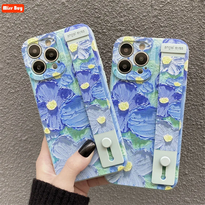 

Oil Painting Watercolor Flowers Print Wrist Strap Shockproof Case for OPPO A79 A52 A59 A93 5G A39 F9 R15 Reno 2 Realme 6 Cover