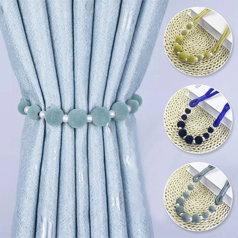 

1Pair Curtain Tieback Velvet Beads Curtains Strap Rope Window Accessories Solid Color Home Decorations
