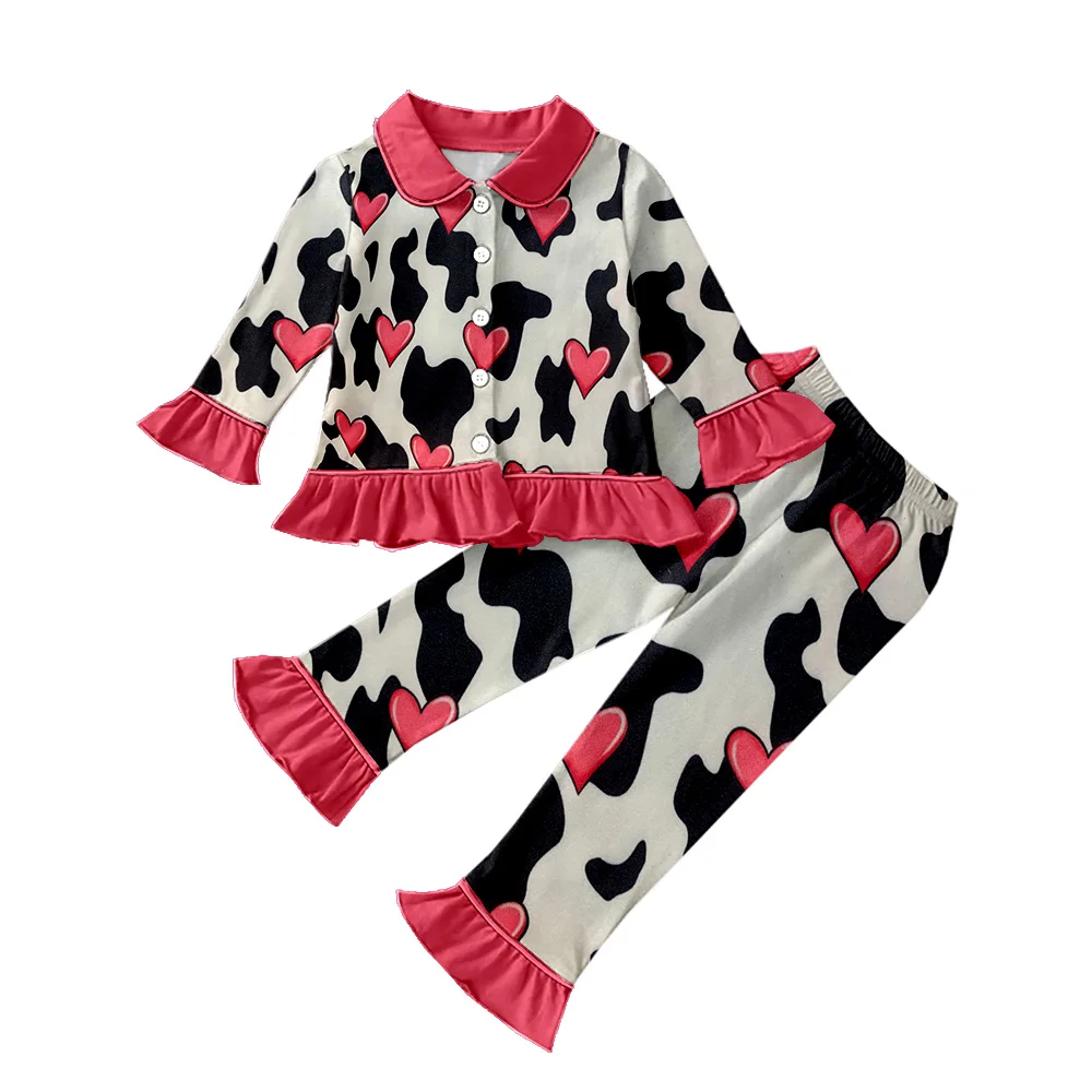 

Girls Pink Sets Milk Silk Child Pajamas Toddler Long Seleeves Baby Nightwear Pyjamas Kids Milk spot Cartoon Homewear Clothes