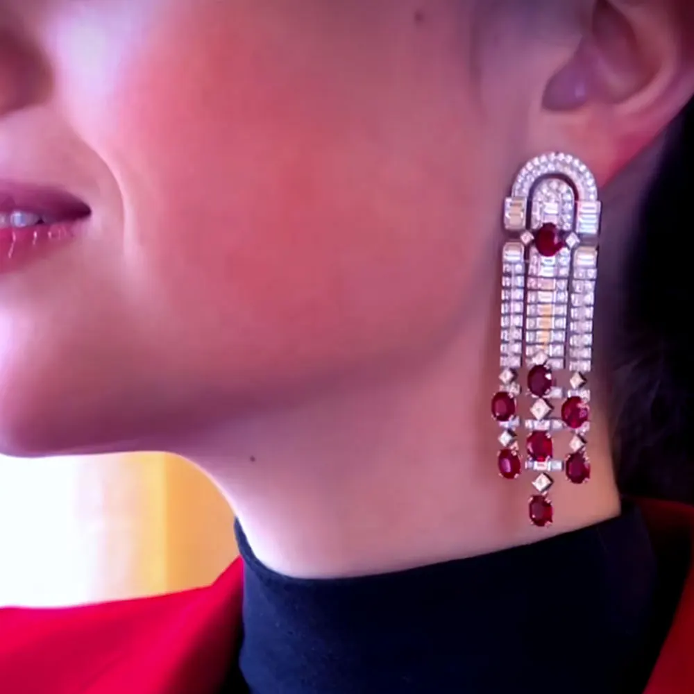 Женские серьги с кубинской цепью и фианитом 63 мм