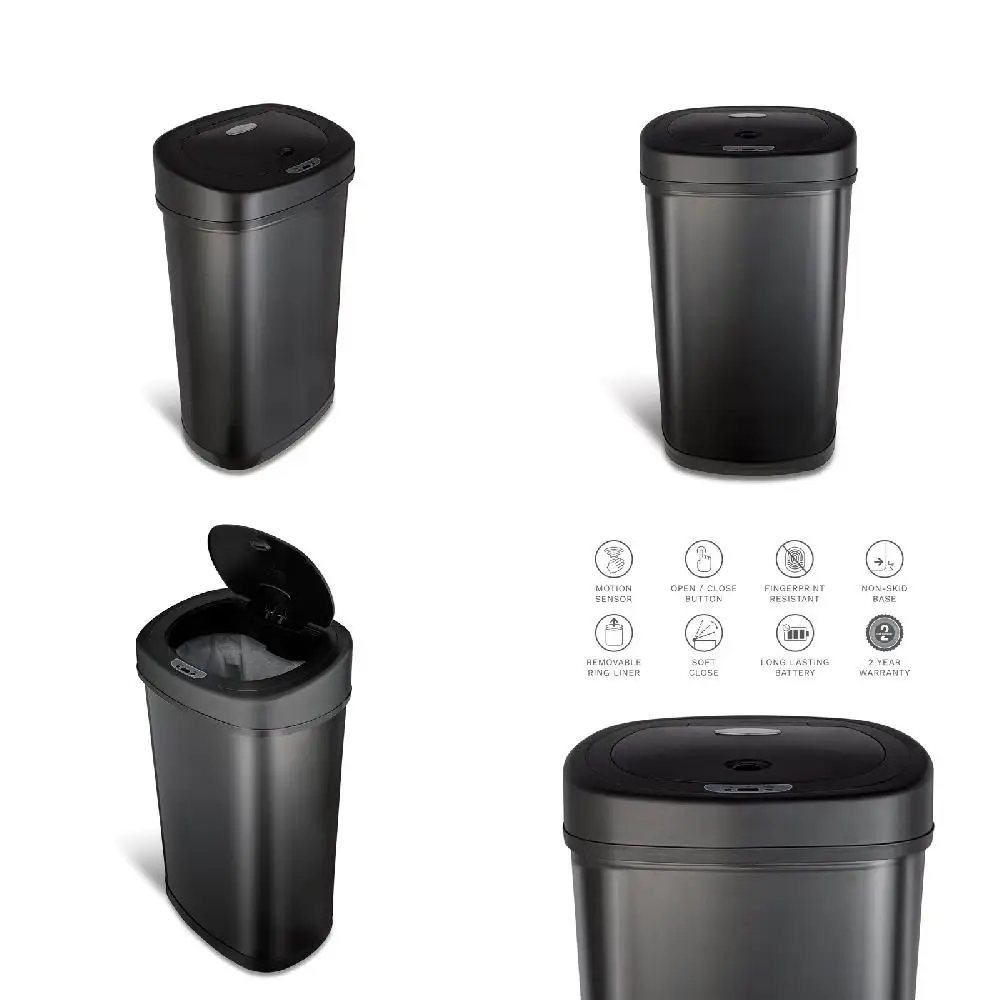 

Uniquely Designed, Smart and Stylish 13.2 gal Oval Matte Black Fingerprint Resistant Stainless Steel Sensor WasteBasket Trash Ca