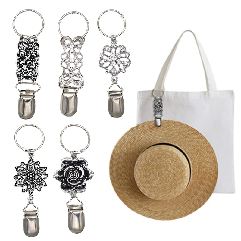 

Vintage Flower Straw Hat Clip Women Fashion Women Portable Geometric Travel Scarf Bag Summer Retaining Clip Duck Clip Hat Holder