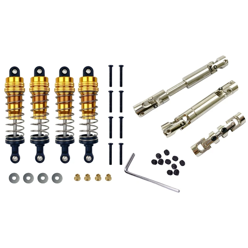 

2 Set RC Car Part: 1 Set Metal CVD Universal Drive Shaft & 1 Set Metal Shock Absorber Damper Accessories,Yellow