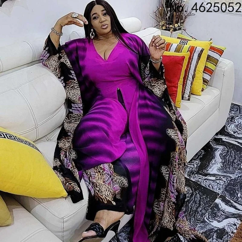

2 Piece Pants Sets Maxi Dress Suits African Clothes For Women Party Dresses 2021 Summer Chiffon Print Eid Kaftan Abaya Dubai