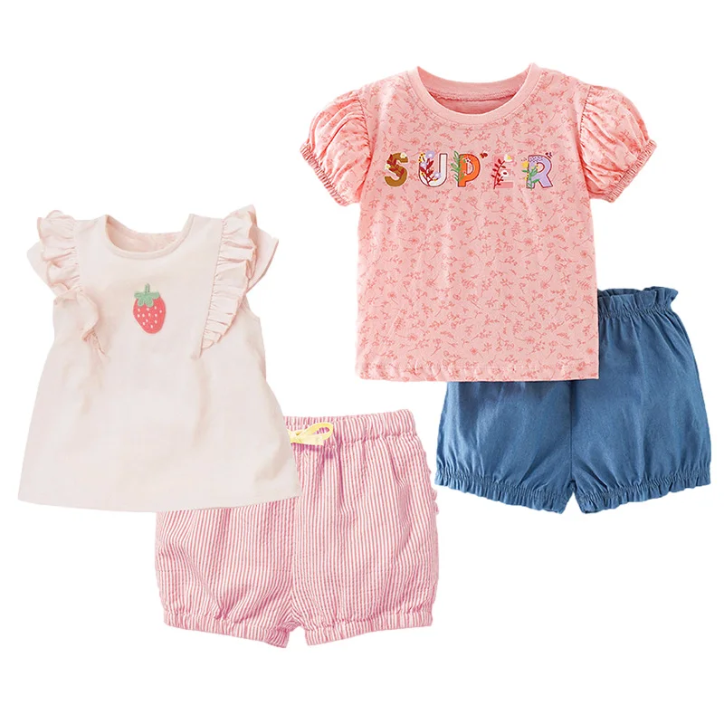

Summer Clothes Tees Sets Girls Children T-shirt Pants Set Casual Clothing Lovely Print Cotton Soft Comfort Tops and Shorts Suit
