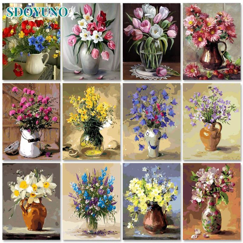 

SDOYUNO Diy Frame Coloring By Number Flowers Kits Acrylic Paint By Number Modern Drawing Painting Number Handpainted Art Gift