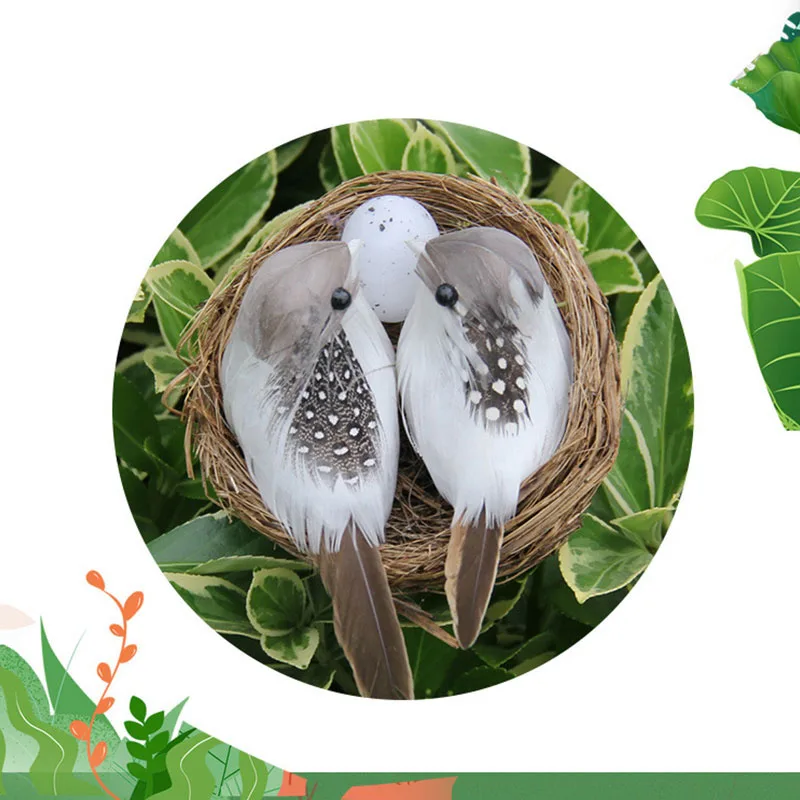 

1 Set Birds Nest with Birds & Birds Egg Artificial Feathered Bird for Garden Decoration Handmade Realistic Bird Nest and Birds
