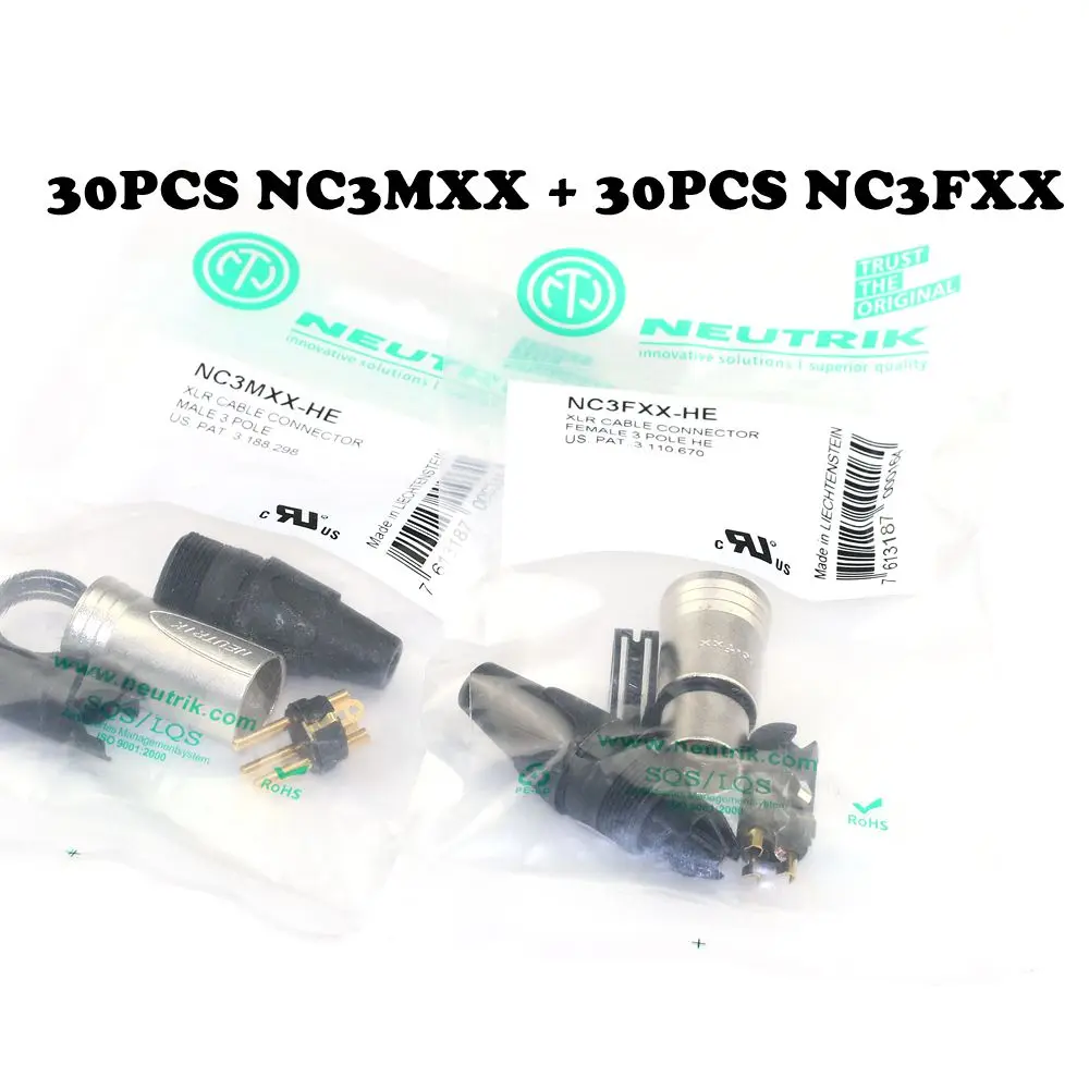 60 шт./лот новинка для NEUTRIK трехъядерный XLR Canon позолоченный микрофон штекер NC3FXX 30