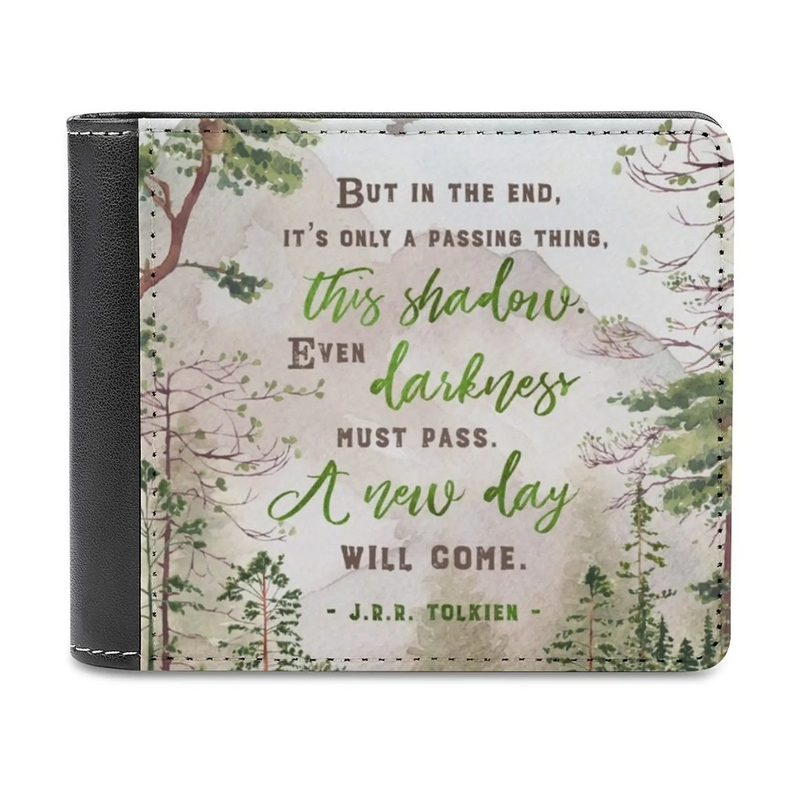 

But In The End Leather Wallet Men's Wallet Diy Personalized Purse Father'S Day Gift Nature Watercolor Trees Forest Wood Green