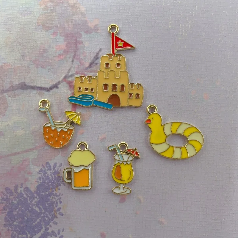 

10pcs Fashion Summer Beach Series Production Supplies Necklace Pendant Keychain Phone Diy Craft Accessories Materials