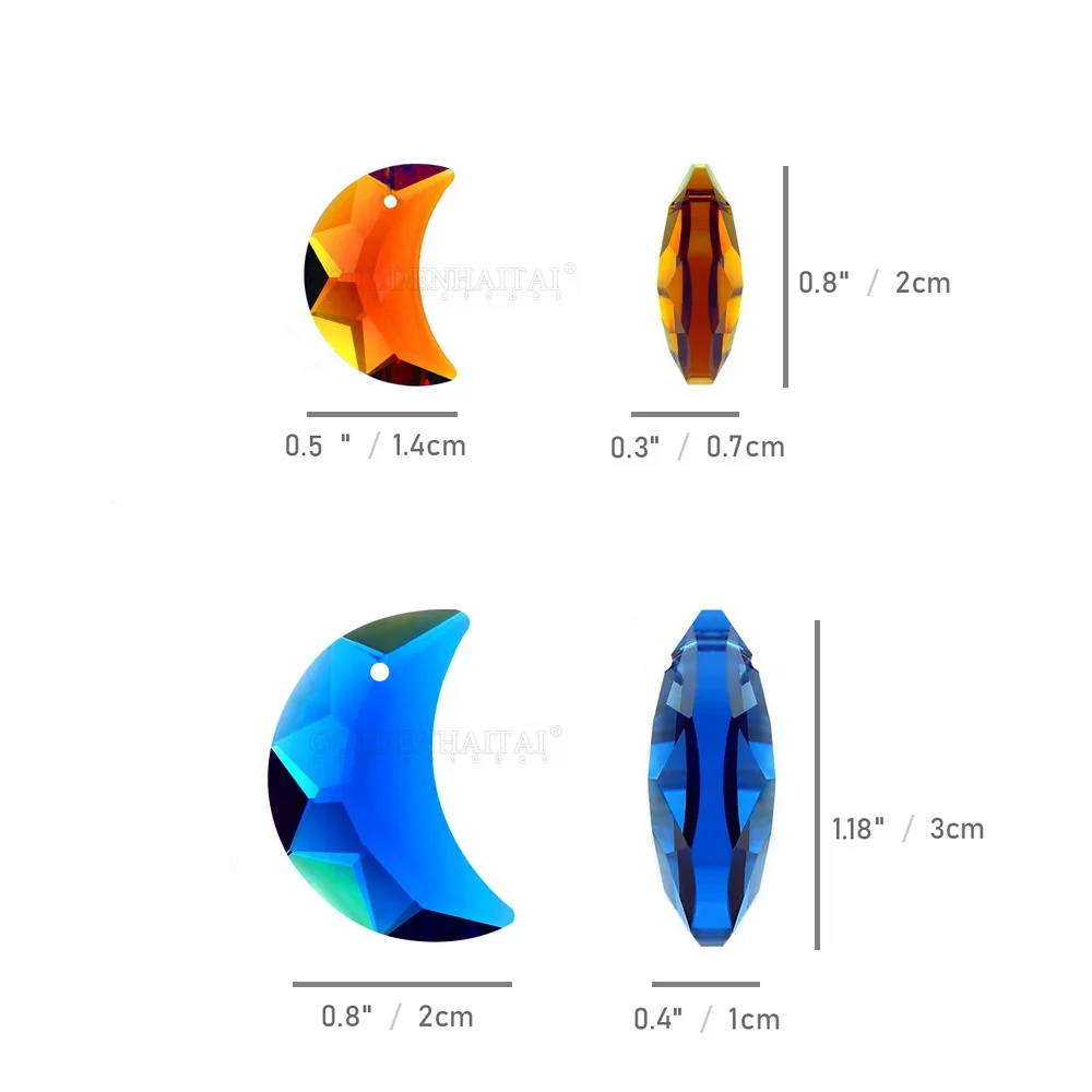 2 шт. стеклянные призмы в виде радужной Луны 20 мм и 30