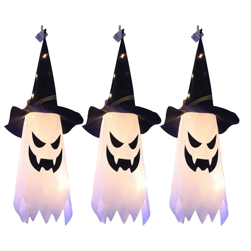 

Halloween Decorations Outdoor Hanging Lighted Glowing Ghost Hat Halloween Decor Indoor Outside Ornaments For Yard(3Pcs)