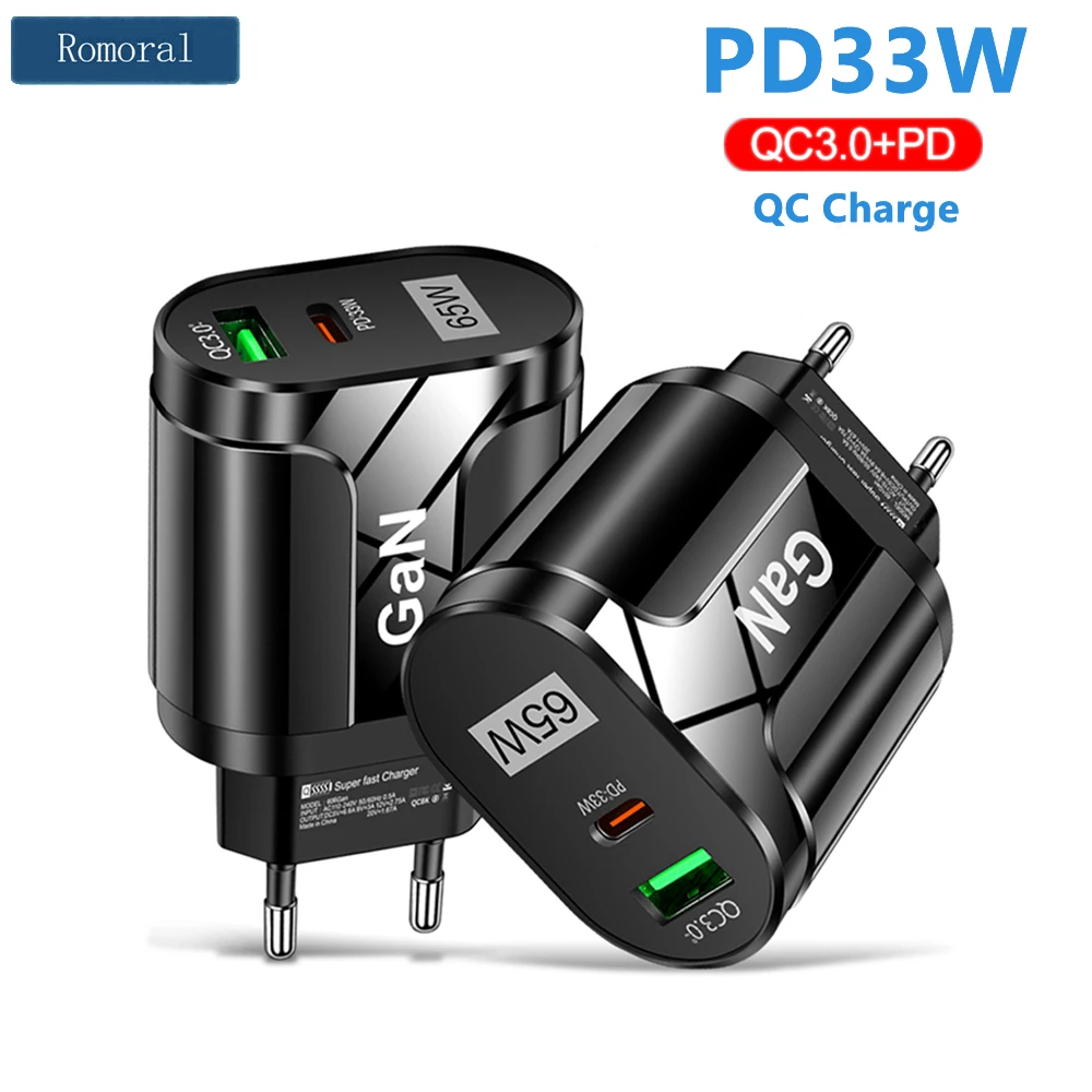 

65W GaN Quick Chaging Plug For MacBook USB Type C QC 3.0 PD Fast Charger For Iphone 12 13 Pro Huawei Samsung S22 Phone Adapter