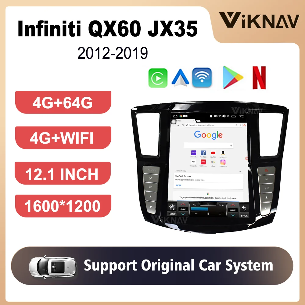 

10,1-дюймовый экран 8 ядер 64G Carplay радио для Infiniti QX60 JX35 12,1-2012 2019*1600 навигация GPS 4G WIFI Bluetooth