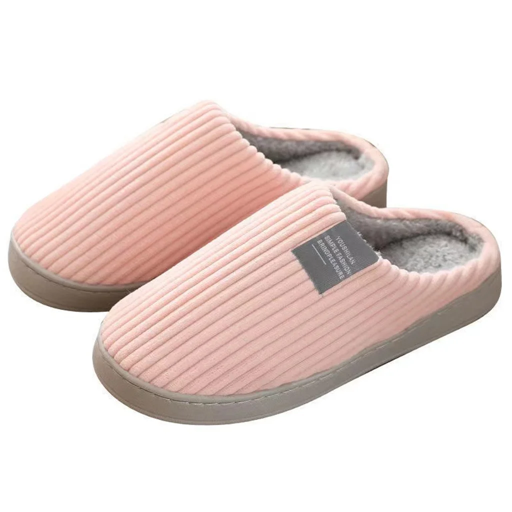 

Теплые тапочки для пар, для женщин и мужчин, зимние короткие плюшевые розовые женские домашние туфли на плоской подошве, нескользящие легки...