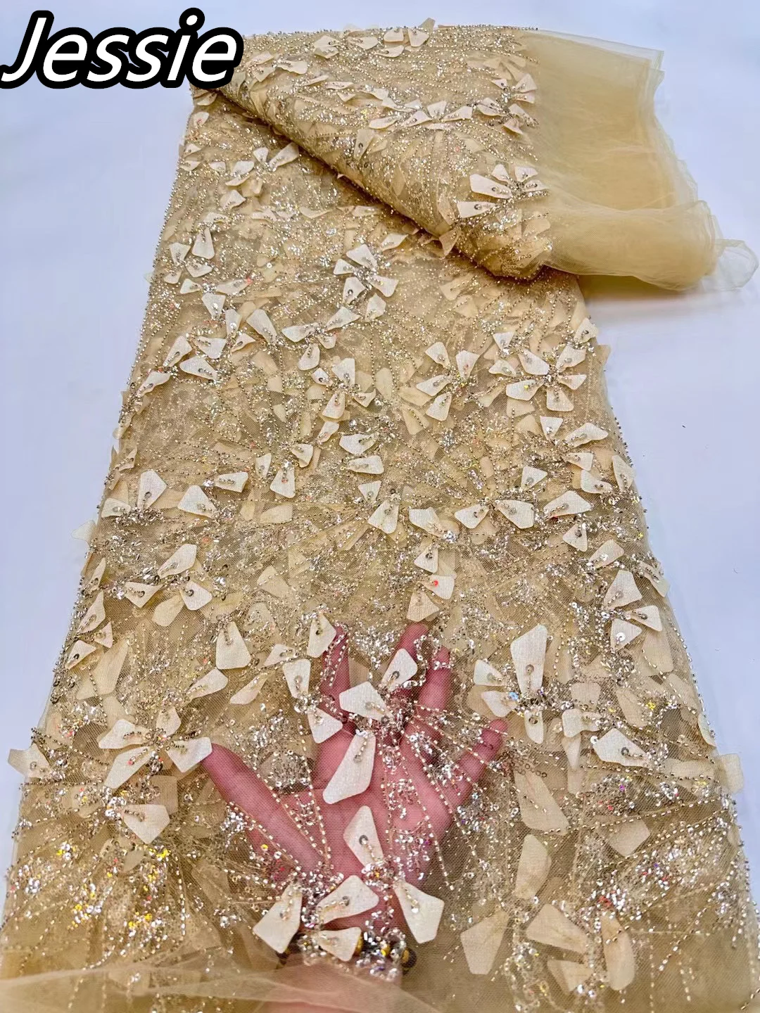 

Europe 2023 Season High-end Lace Mesh Heavy Industry Bead Tube Sequin String Embroidery European Wedding Dress Cheongsam Fabric