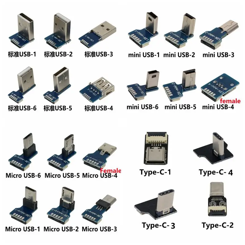 Mini USB B MICRO Type-c Тип A 5pin папа 90 Угловой для 2 0 плоский кабель зарядки и передачи