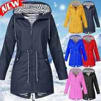 women fashion all seasons outdoor waterproof rain jacket casual loose hooded windproof coat climbing windbreaker jacket