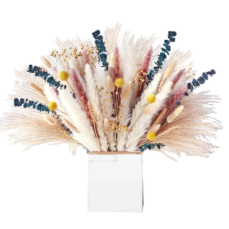 

100Pcs Dried Pampas Grass Mix Bouquet,17Inch Dried Flowers Bouquet With 8 Kinds Of Dried Plants,Pampas Grass Decor Boho