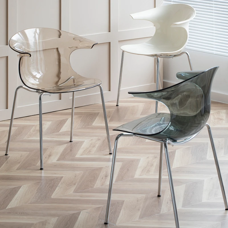 

Акриловый Обеденный стул кремового стиля, прозрачная пластиковая спинка, подлокотник из нержавеющей стали, удобное кресло для переговоров