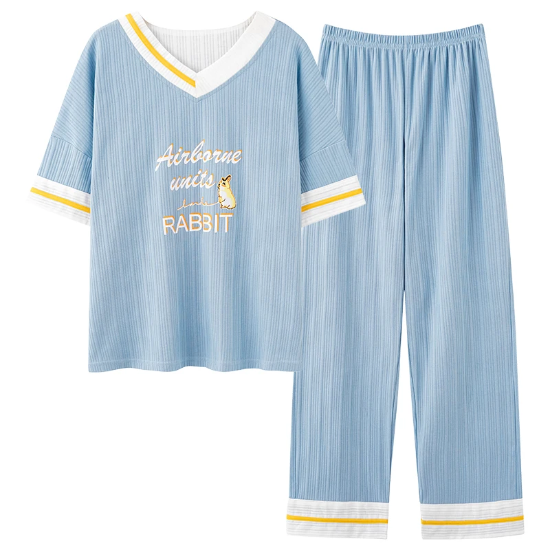 

Дышащая пижама из 2 предметов с коротким рукавом женская Свободная ночная рубашка Женская Повседневная Домашняя одежда пижамный комплект д...