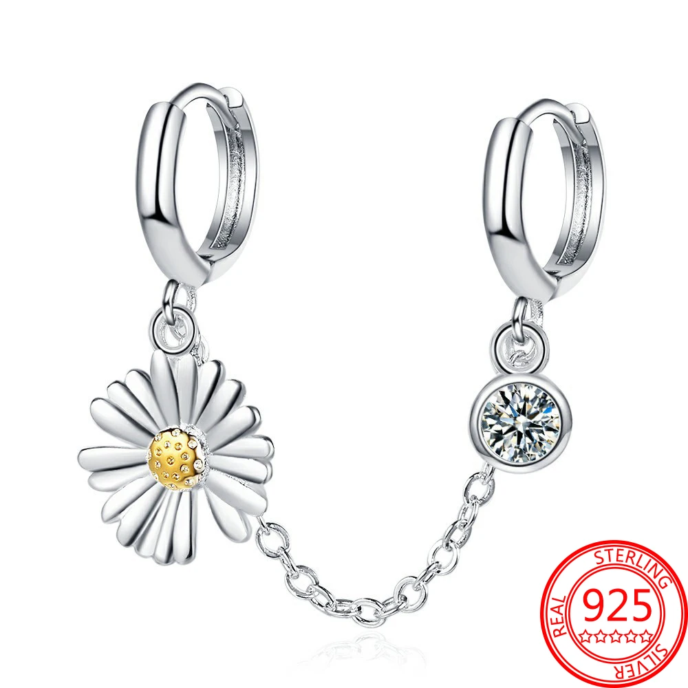 

New S925 Silver Double-ear Hole One-piece Earrings Small Daisy Two-ear Hole Ear Buckle Ear Bone One-piece Earrings Jewelry Gift