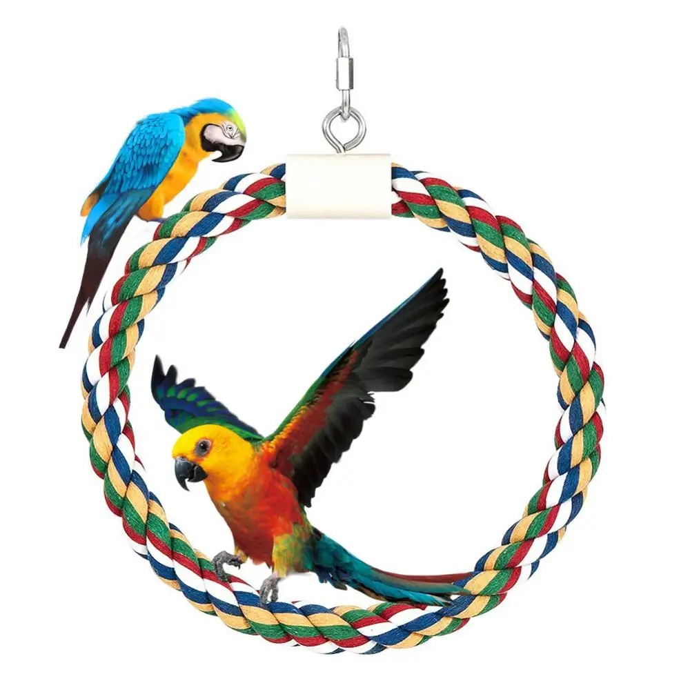 

Hanging Pet Bird Parrot Cotton Rope Circle Ring Stand Swing Cage Chew Play Toy