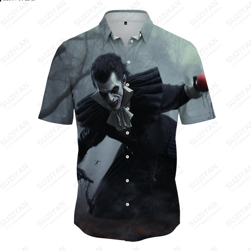 

Рубашка с 3D-принтом вампира, мужские крутые рубашки, простые модные рубашки с коротким рукавом, летние свободные рубашки, популярные уличные рубашки
