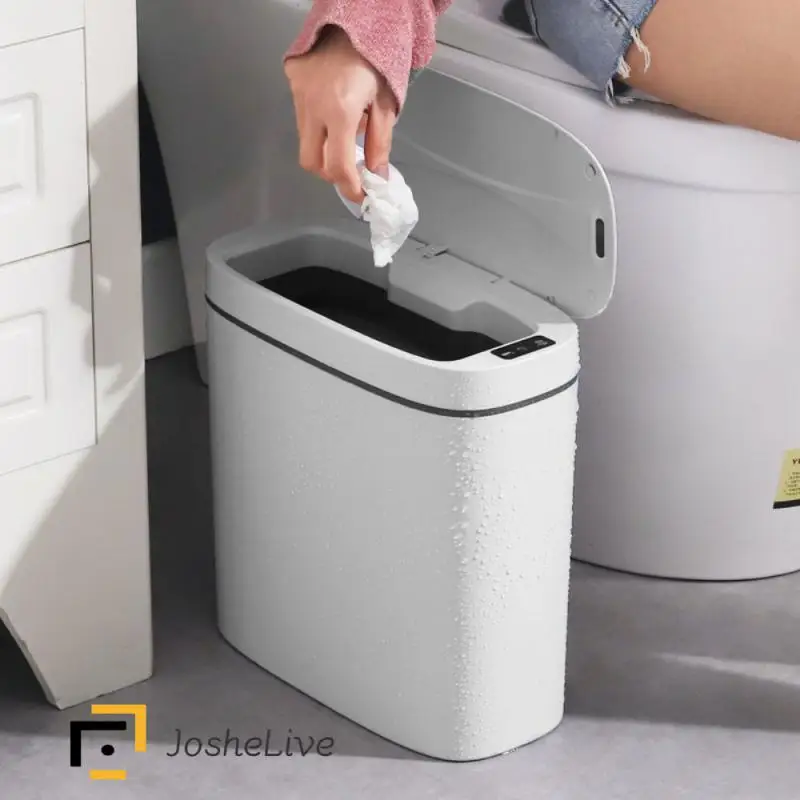 

Toilet Mute Trash Can Automatically Open The Garbage Bin Narrow Seam Kick Barrel Garbage Can Intelligent Induction Trash Can