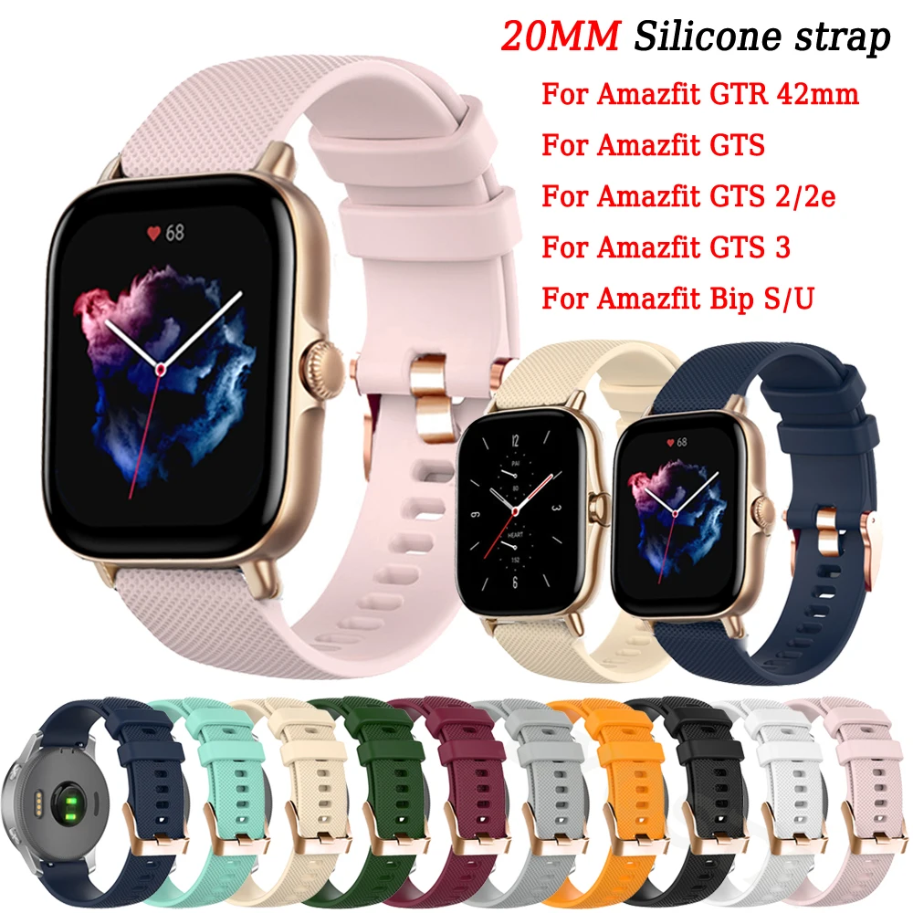 

Ремешок силиконовый для Xiaomi Huami Amazfit GTS 3 2 2e Mini, браслет для смарт-часов GTS2 GTR 42 мм Bip U S, 20 мм