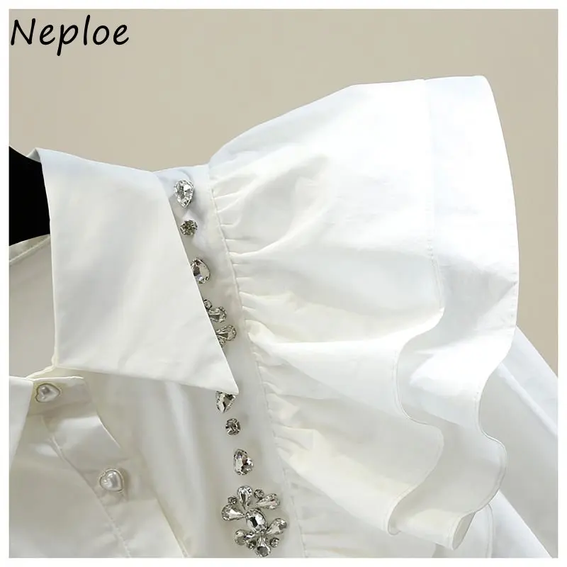 Neploe Blusas Mujer De Moda 2024 однотонные блузки с отложным воротником и длинными рукавами