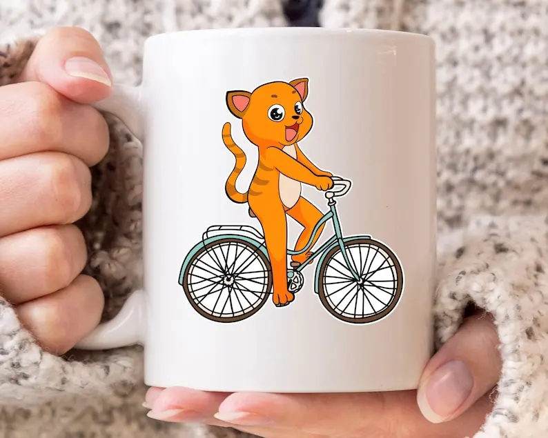 

Bicycle Cat Mug, Funny Cat On A Bike Coffee Cup For Men Women, Cute Biking Gift Idea For Cat Lovers Owner, Kitty Riding Bicycle