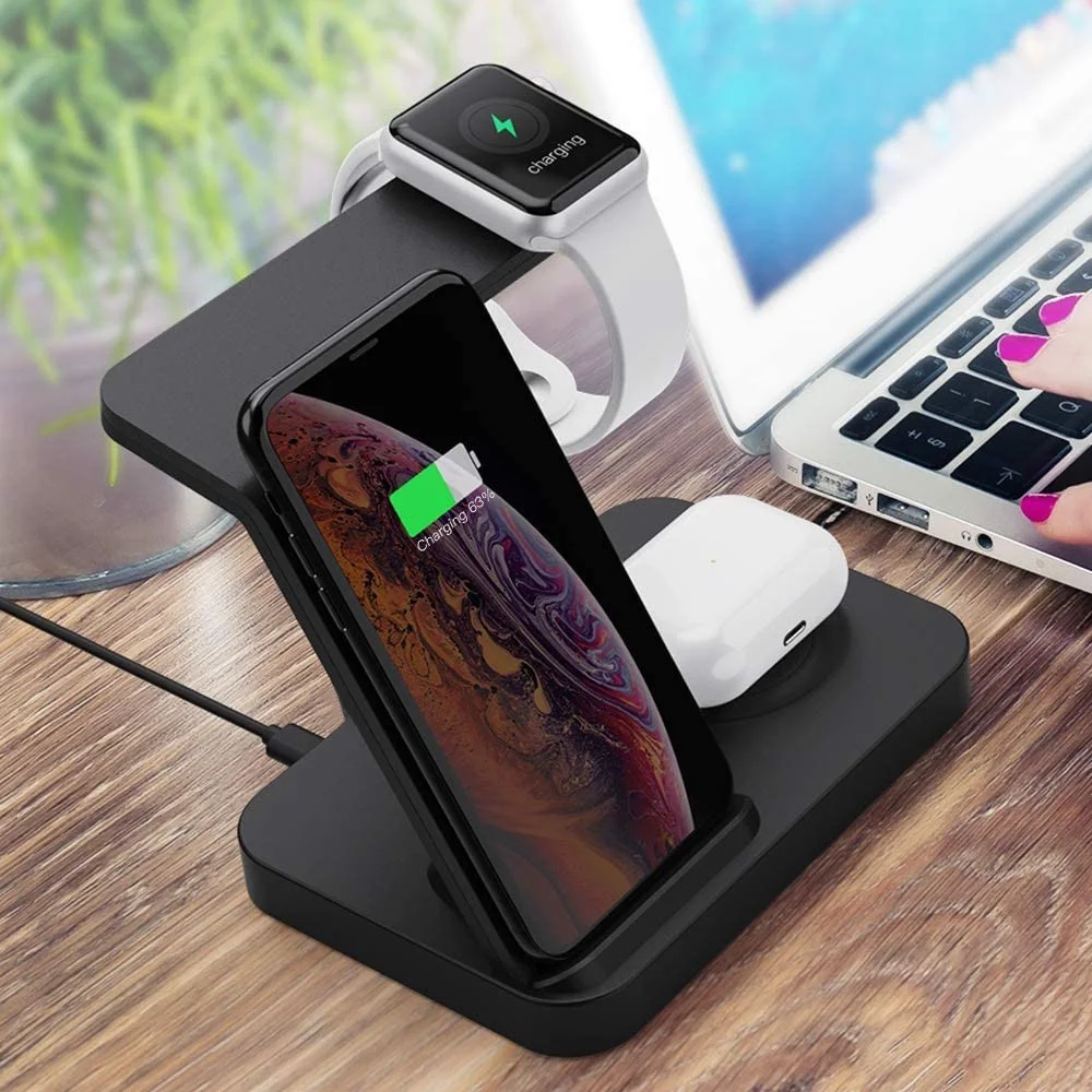 

Беспроводное зарядное устройство Qi 3 в 1, 15 Вт, зарядная подставка для Airpods Pro iWatch, станция для Apple Watch 6 5 4 iPhone 12 11 XS XR X 8