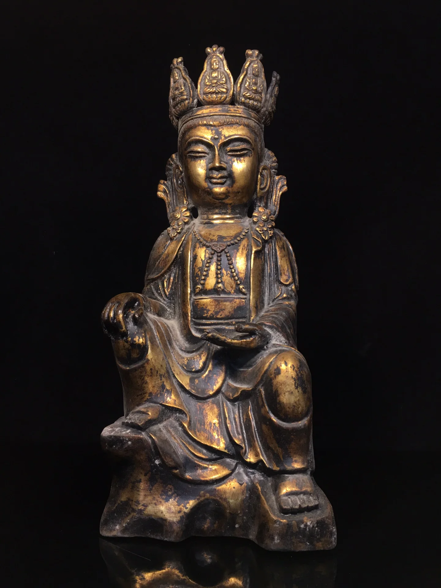 

18"Tibet Temple Collection Old Bronze Cinnabar Mud gold Northern Wei Buddha Da Ri Tathagata Buddha Lotus Platform Worship Hall