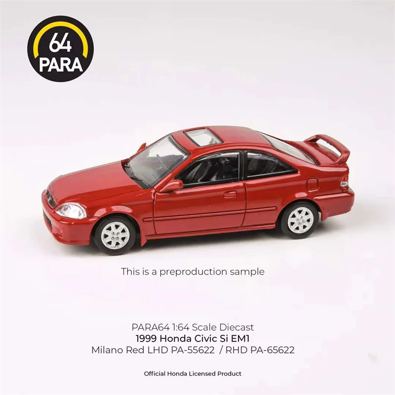 

PreSale PARA 1:64 1999 Honda Civic Si EM1 Elctron Blue / Milano Red Die-Cast Car Model Collection Miniature