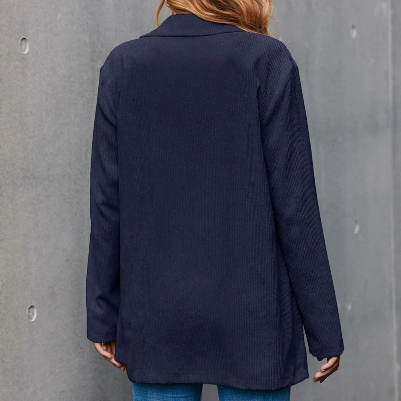 OL Work Wear Notched Thick Quilted Minimalist Corduroy Blazer Suit Jacket 2022 New Autumn Winter Formal Women Blazers Coats