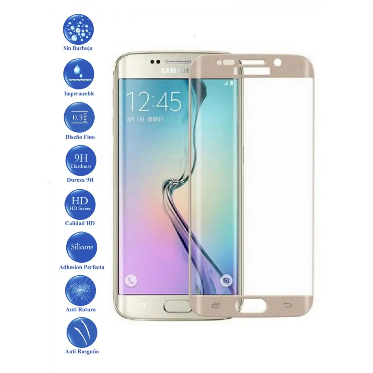 

Protector Tempered glass Curved 3D for Samsung Galaxy S6 Edge Golden Color