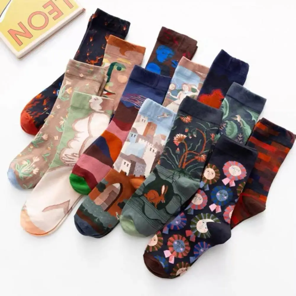 10Pairs/Lot Print Women Long Sock Personality Art Van Gogh Socks Oil Painting Socks Funny Happy Socks Men Autumn Winter Socks