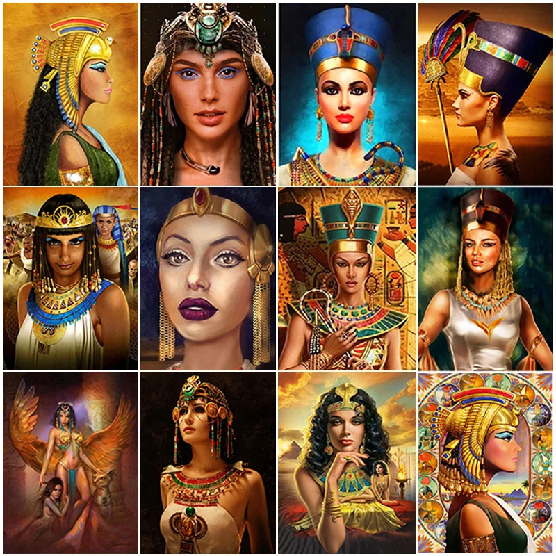 

Cleopatra Egyptian Queen Diamond Painting Cross Stitch 5D Diy Full Round Drill Nobility Woman Mosaic Kit Embroidery Home Decor