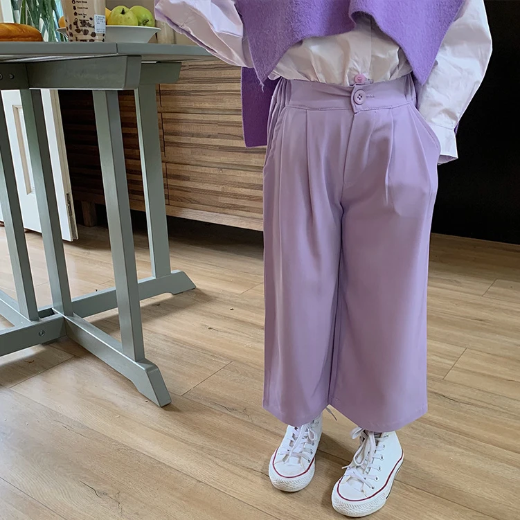 

2022 New Purple Casual Pants Straight Girls Pants Spring Autumn Solid Pockets Full Length Straight Sweet Purple