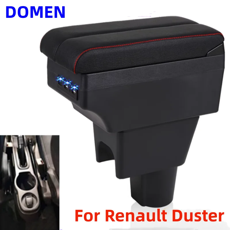 

For Renault Duster Armrest box Central Store Content With Retractable Cup Hole Large Space Dual Layer USB Charging