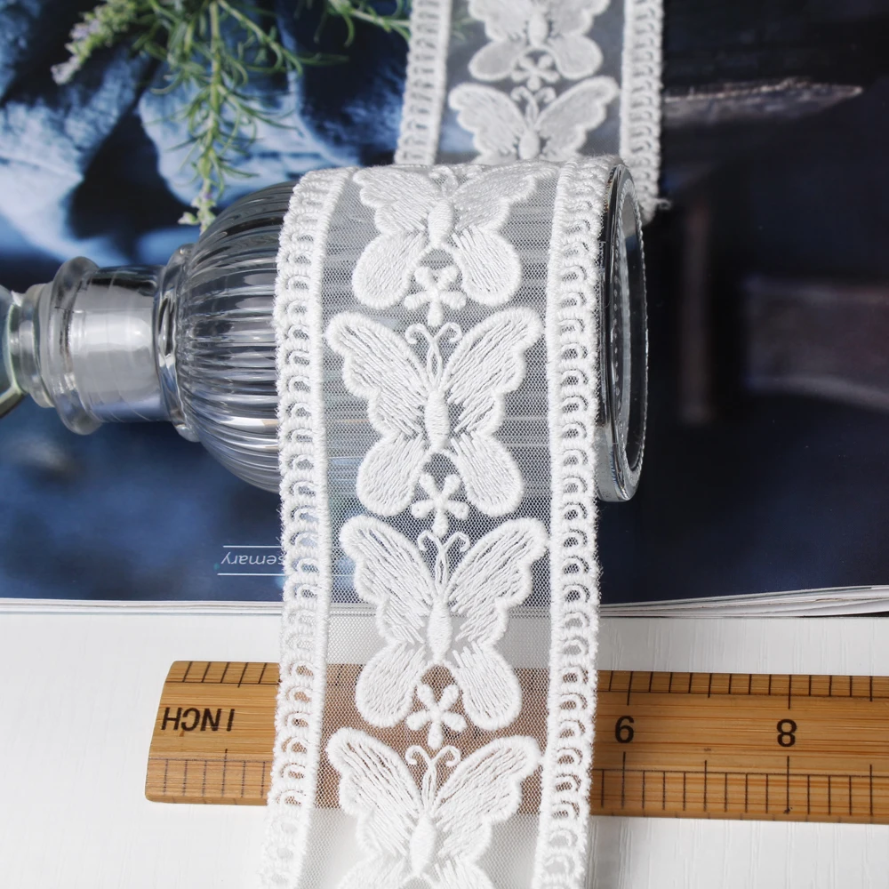 

White Cotton Thread + Mesh Embroidered Mesh Lace Garment Lace Ribbon Fabric Trims Trimmings DIY Handmade Sewing Accessories